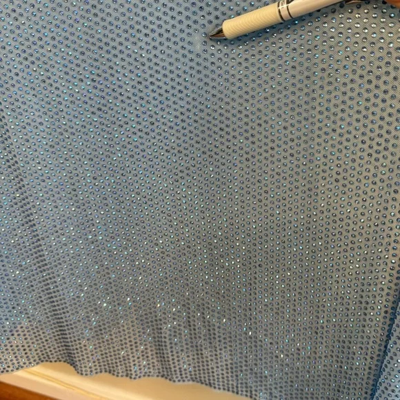 Self-Portrait Iridescent Blue Crystal Rhinestone Long Sleeve Maxi Gown Size 4 - Picture 10 of 16